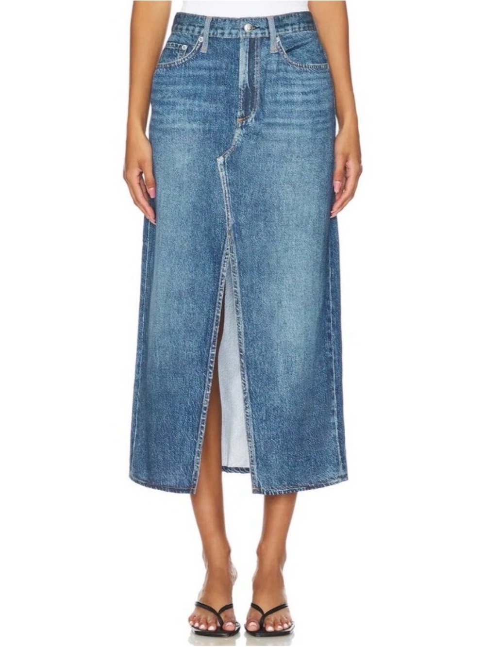 rag & bone Cameron Liquid Miramar Clara Midi Skirt Center Front Slit 28